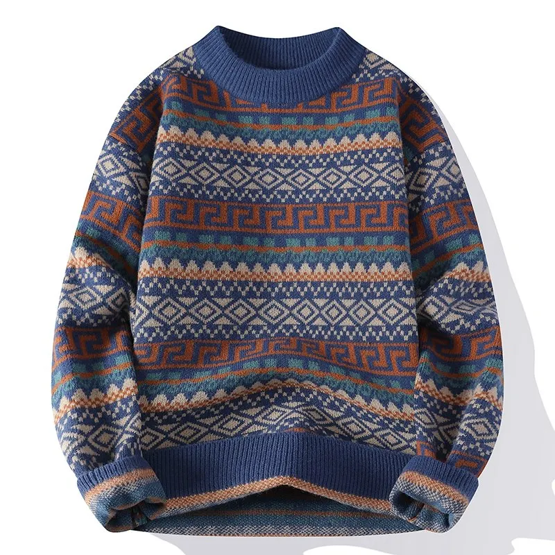 

High Quali round Ne Knitted Sweater Winter Casual Ethnic Sle Base Layer Men's Faionable Versatile High Quali Yarn S...