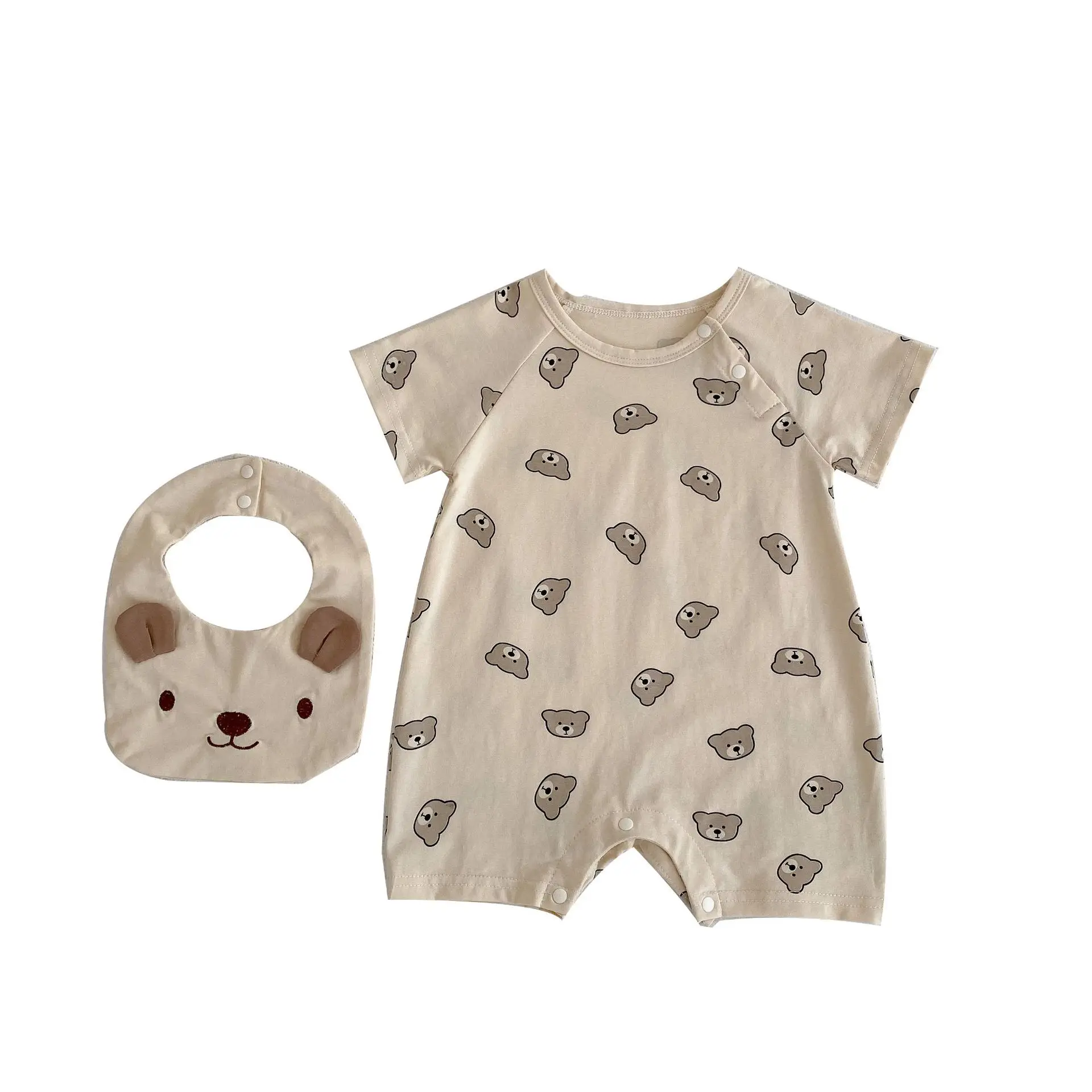 Säugling Neugeborene Mädchen Jungen tragen Print Outfits Baumwolle 100% Kurzarm Overalls Kinder Baby kleidung Stram pler Lätzchen