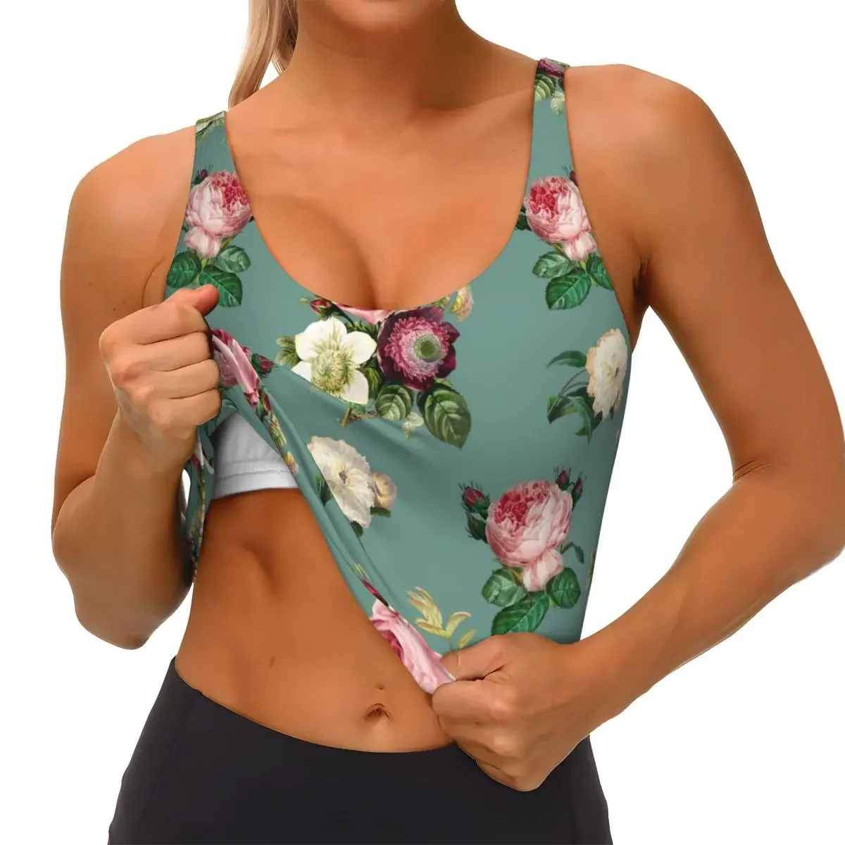 Yoga Vest Women Gym Sports Crop Tops Flowers Streetwear Workout Breathable Tank Top Female