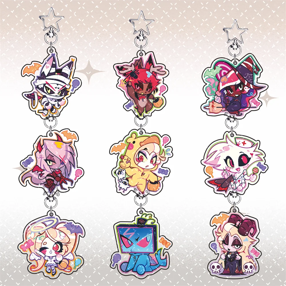 Anime Hazbin Hotel 6cm Acrylic Keychain Star Clasp Bag Pendant Halloween Chibi Character Fans Collection Gift
