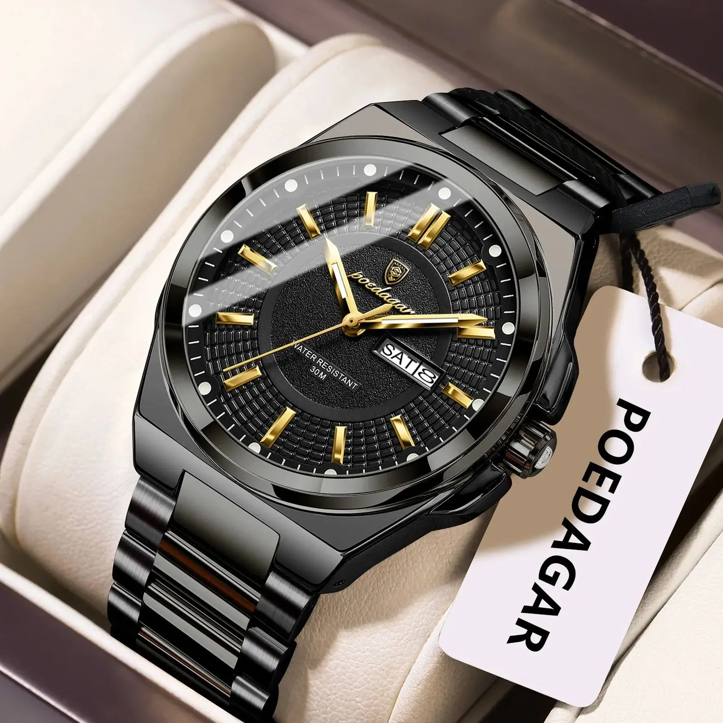

POEDAGAR Fashion Men Watches Stainless Steel Waterproof Luminous Original Male Watch Date Week Business Men's Quartz Wristwatch