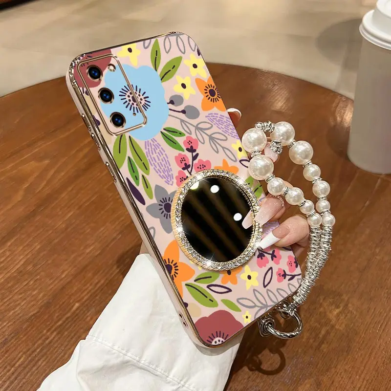 

N ote 20 Cartoon flower Bracelet Plating Phone Case For Samsung Note 10 9 M55 20Ultra 10Plus 20Plus M31 M52 M54 M53 M15 Cover