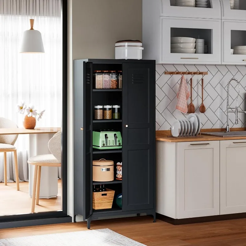 

Storage cabinet, metal storage cabinet with 2 doors and 4 adjustable shelves, 61 inch modern cabinet