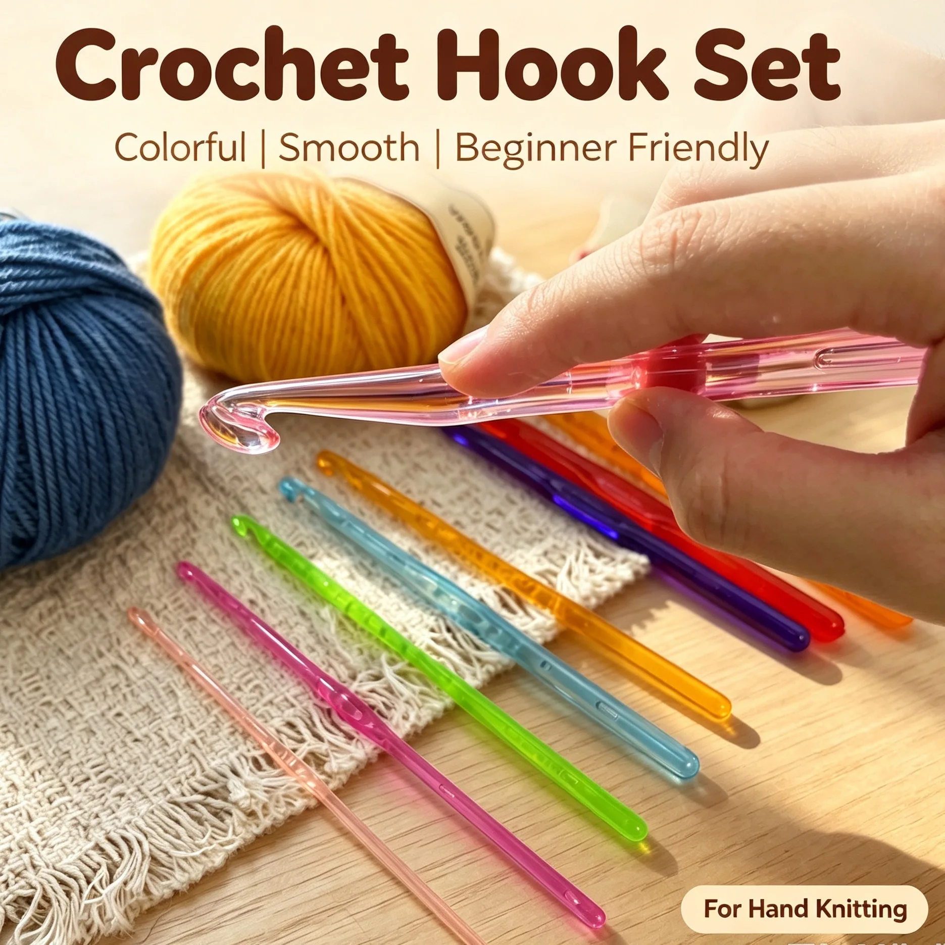 Colorful Transparent Crochet Hook Set, 2 Crochet Hooks with 3 Colorful Markers and 2 7cm Plastic Large-Eye Needles, Available in Various Sizes from 3mm to 12mm, DIY Yarn Tools, Hand Knitting Crochet Hooks