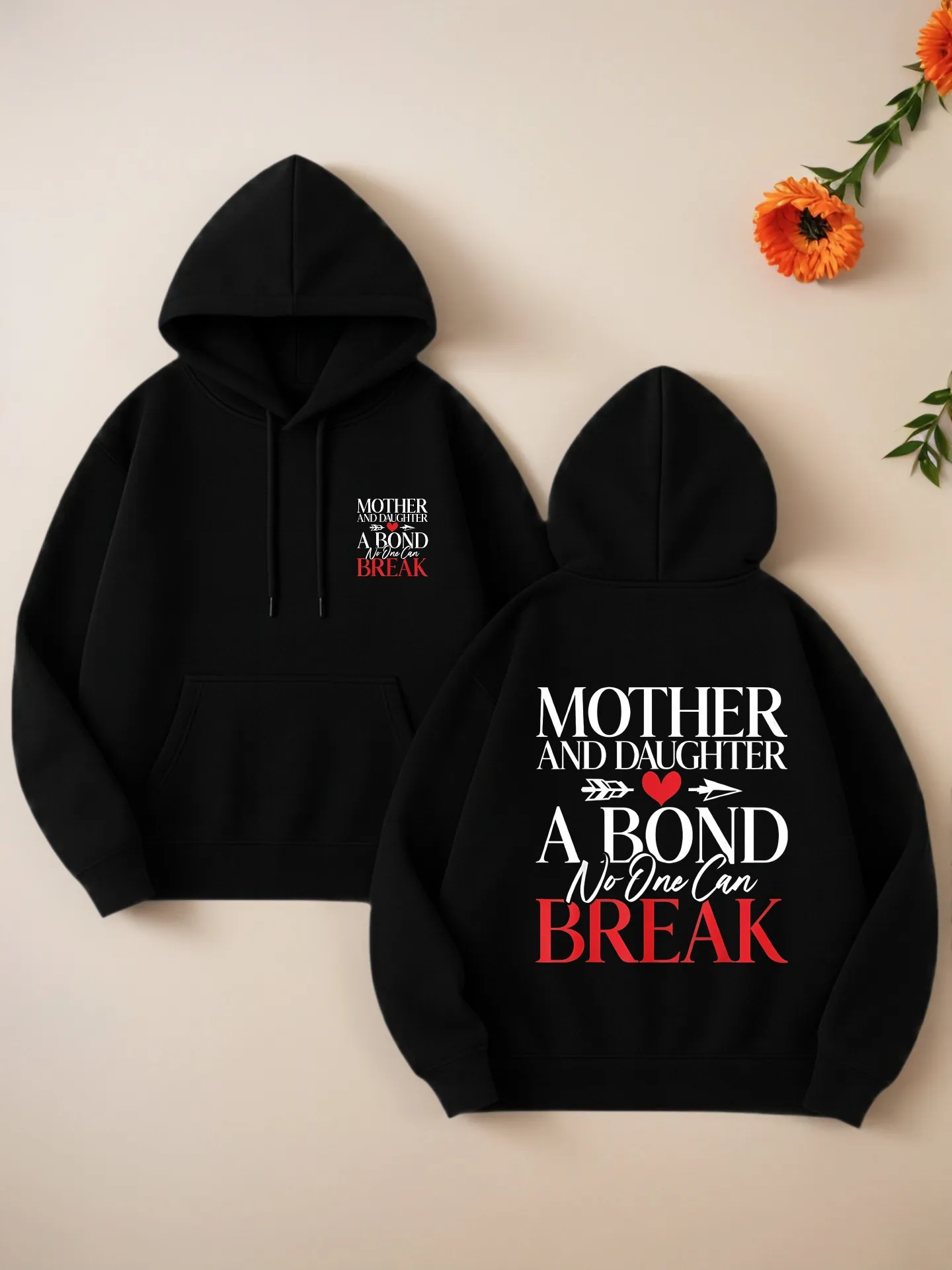 

Mother - Daughter Bond Break Graphic Print Essential Hoodie, Casual Aesthetic, Fleece, Casual Everyday Wear for Women