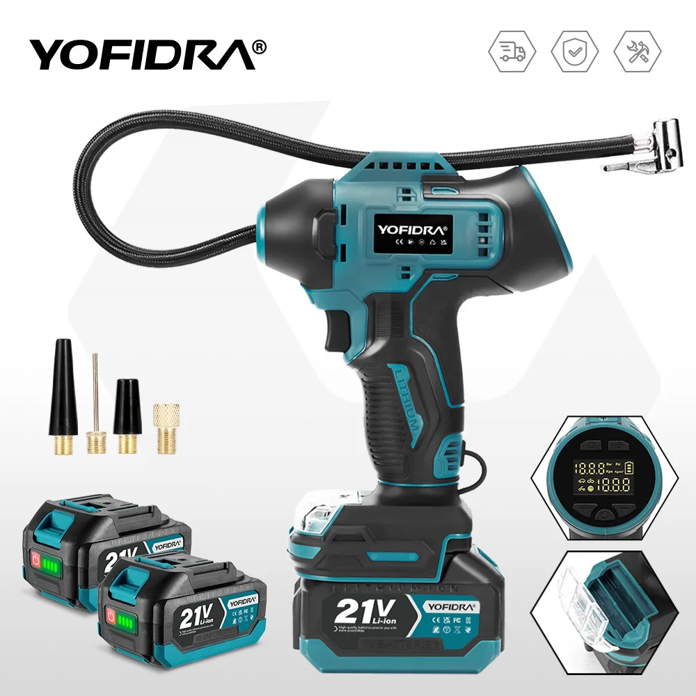 Image of YOFIDRA Elektrische Luftpumpe Reifenfüller mit Digitalanzeige Multifunktions-Autokompressor-Werkzeug für Makita-Akkus