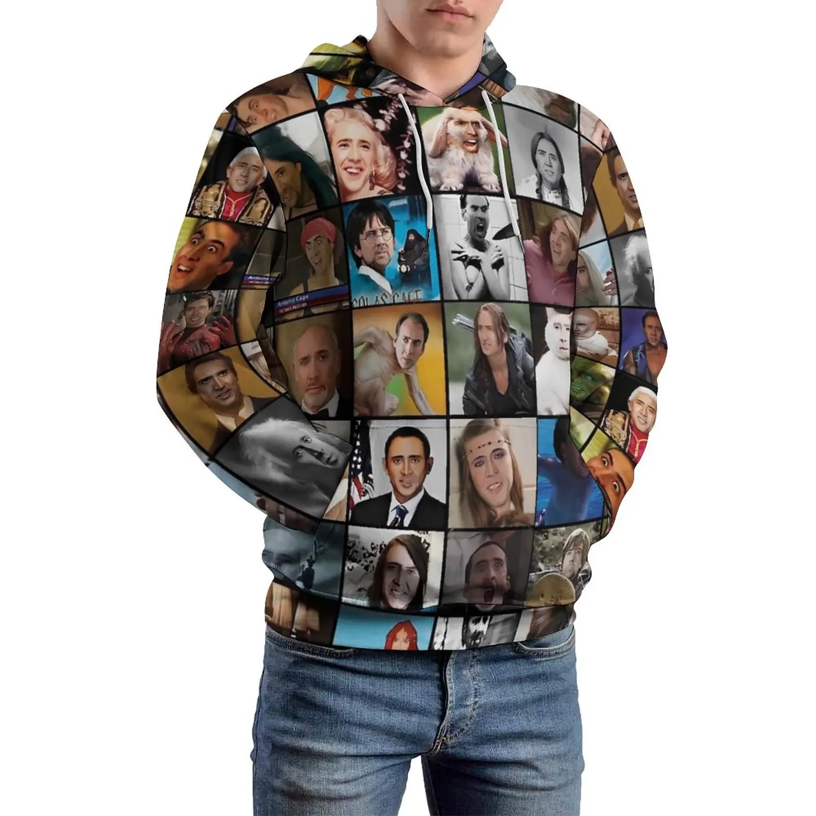 Nicholas Cage Casual Hoodies Unisex Nick Cage Elegant Graphic Hooded Sweatshirts Winter Long Sleeve Loose Oversized Hoodie