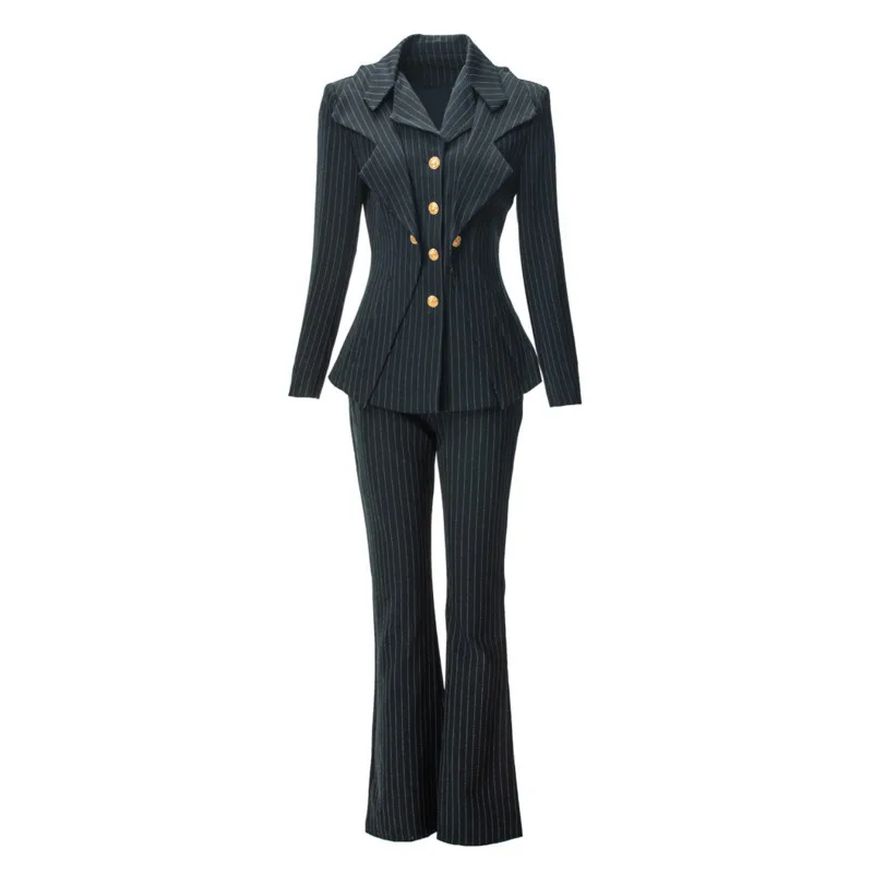 HKSH ربيع الخريف جديد المرأة قطعتين دعوى مجموعة مخطط التلبيب زرر سليم صالح السترة مستقيم السراويل مكتب سيدة المد HK15324