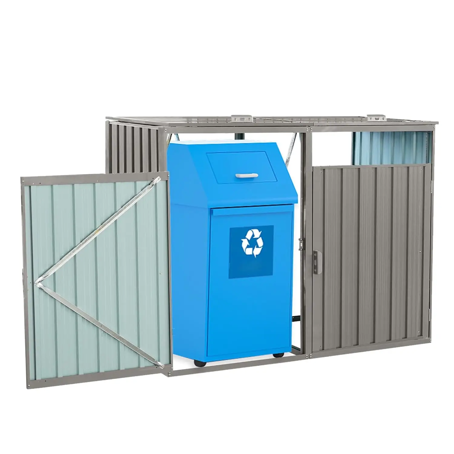 Outdoor Trash Can Storage Shed 2 Cans Metal Bin Garbage Stainless Galvanized Steel Garden Yard, Customized