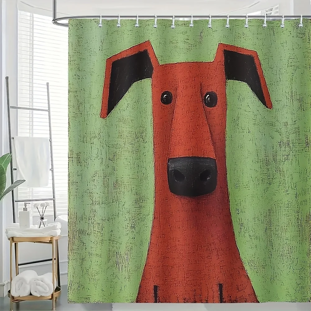 

Red Dog Face Shower Curtain 71x71 Polyester Washable with Grommets Pet Lover Bathroom Decor