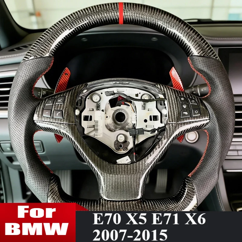 

Руль из углеродного волокна для BMW E70 X5 E71 X6 2007-2015, перфорированная кожа, D-образный, с плоским дном