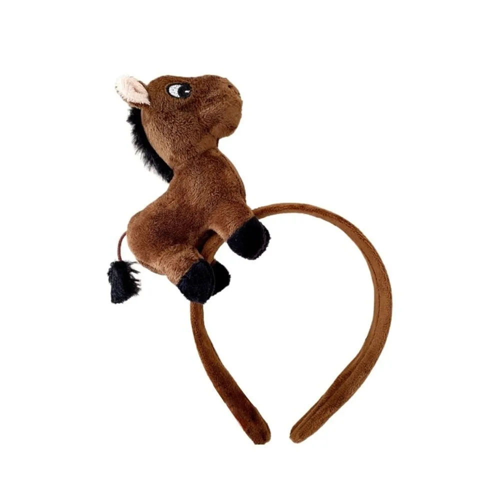 

Cute Cartoon Horse Headband Mascot Pony 2026 New Year Headband Plush Solid Color New Year Headpiece Masquerade Party