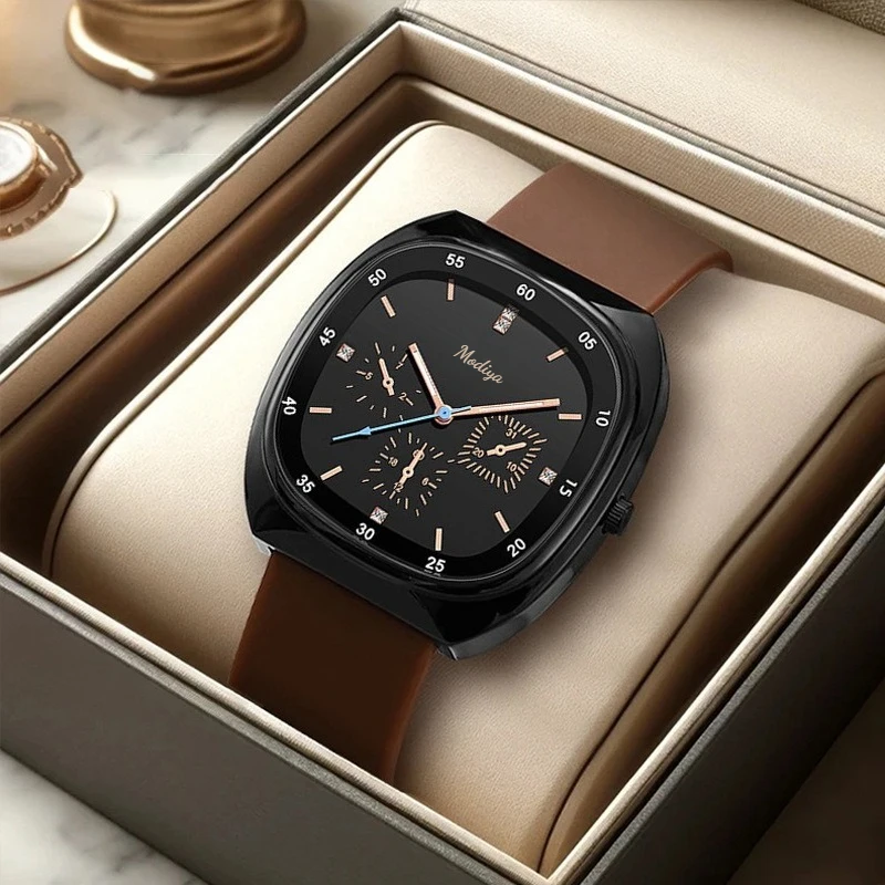 

Модные мужские часы с силиконовым ремешком, три глаза, синий дизайн иглы, кварцевые часы для мужчин, высококачественные студенческие наручные часы Montres