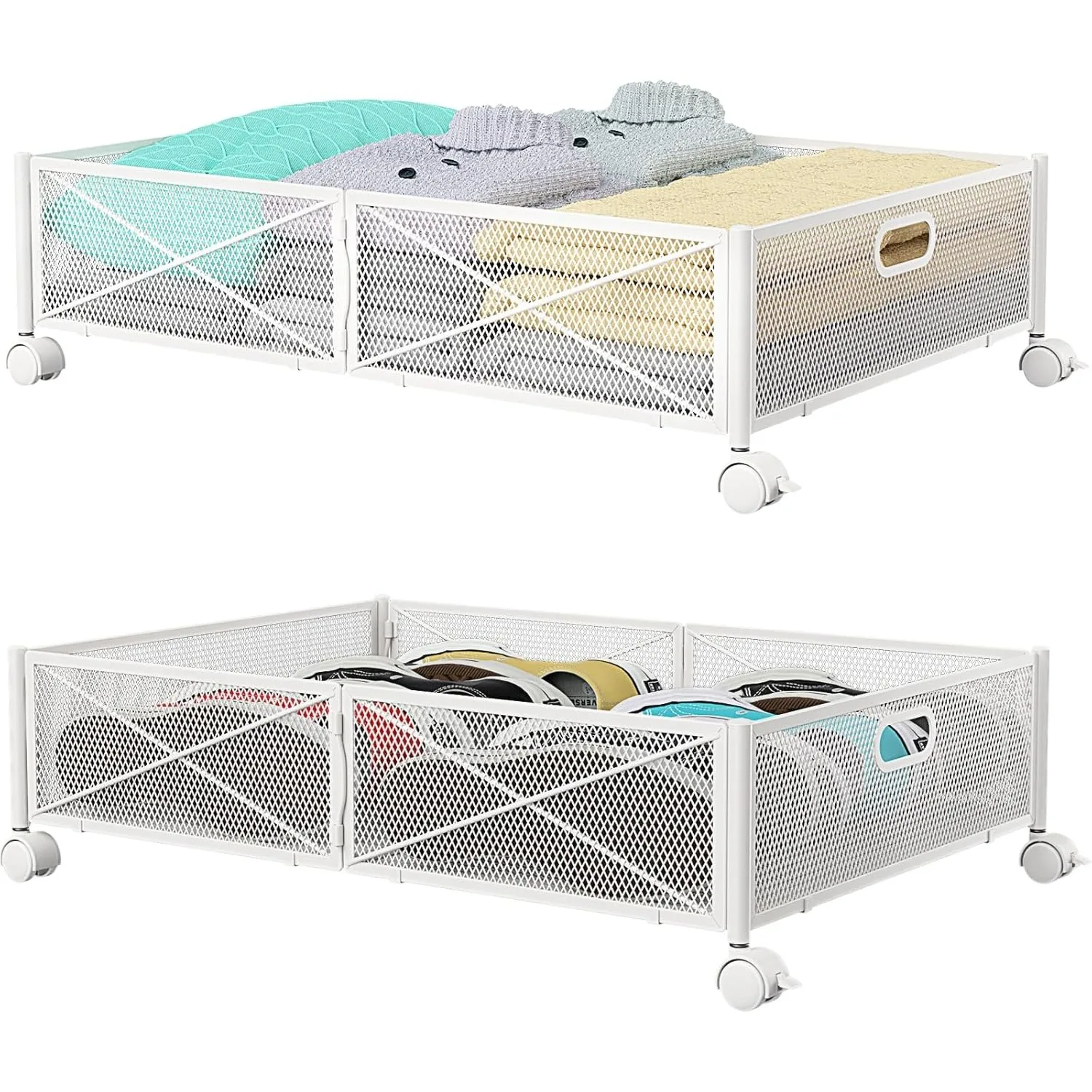 

Under Bed Storage with wheels, Under the Bed Storage Containers,Upgrade Crossed Iron Wire, Metal Rolling Underbed Storage