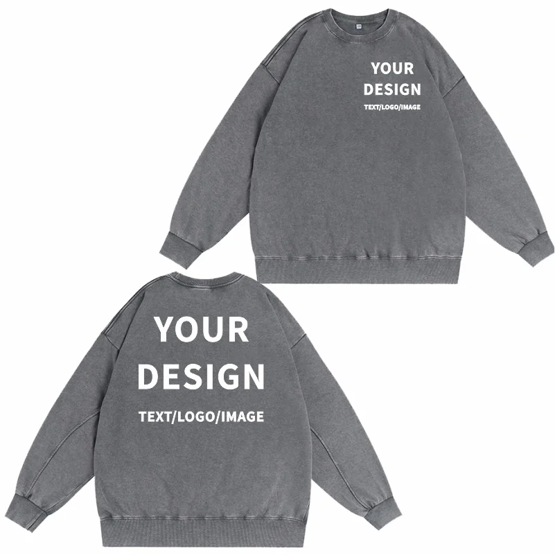 Fashion Washed Sweatshirt Custom Logo Casual Tie-dye Pullover Print Embroidery Company Team Design European And American Size