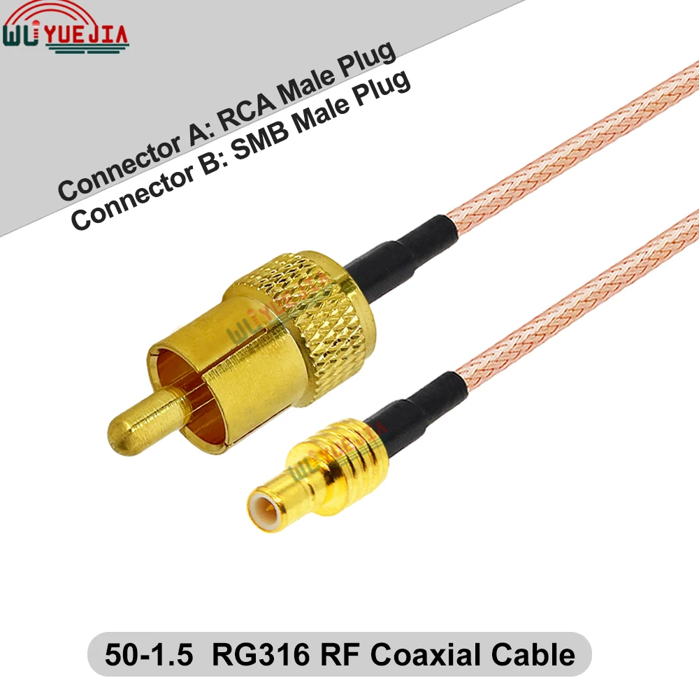 1Pcs RG-316 RCA Male to SMB Male Plug / SMB Female Jack Right Angle 50-1.5 RF Coaxial Cable Antenna Extension Jumper Pigtail