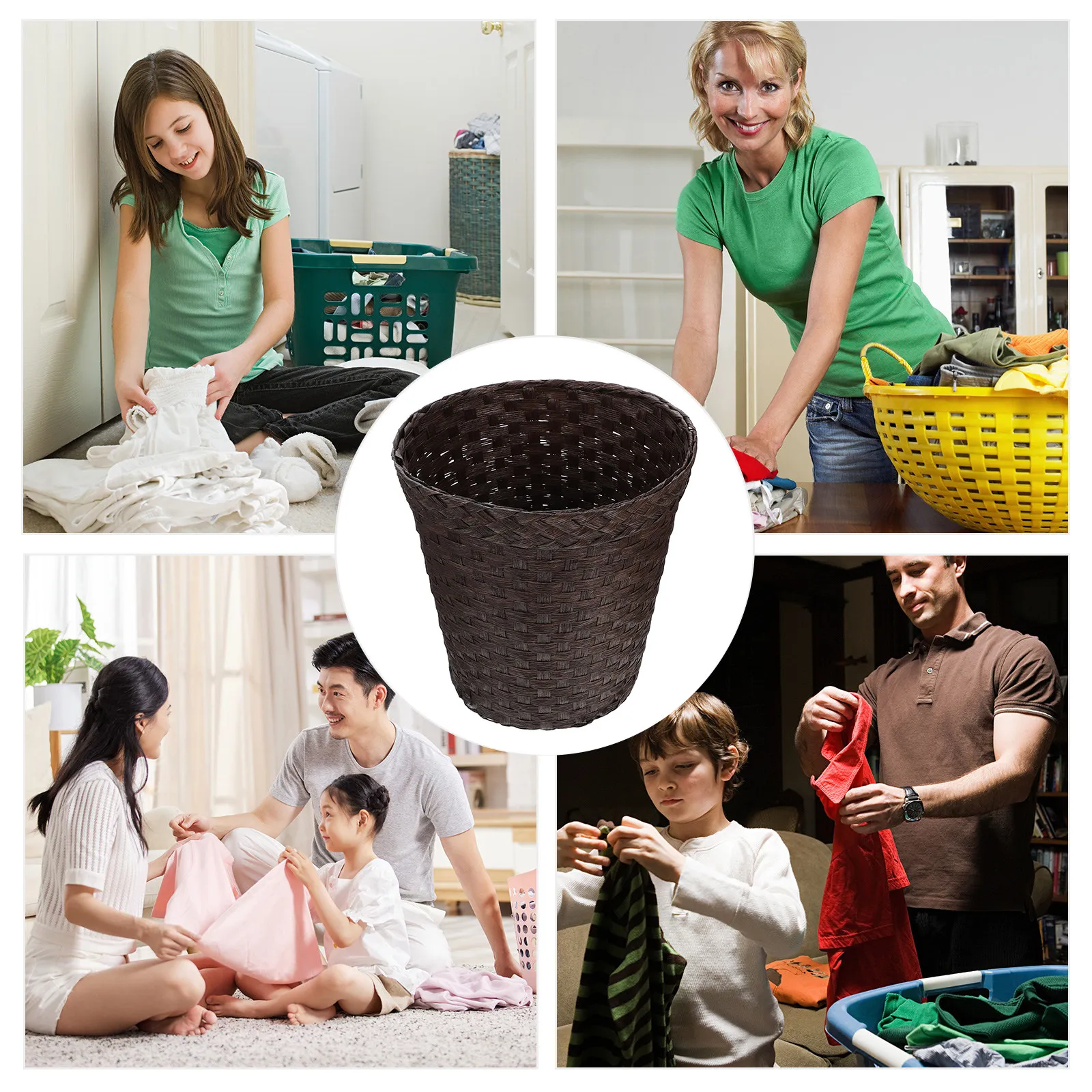 Large-Capacity Woven Storage Basket Stylish Home Office Kitchen Bedroom Trash Can Multi- Wastebasket Organizing