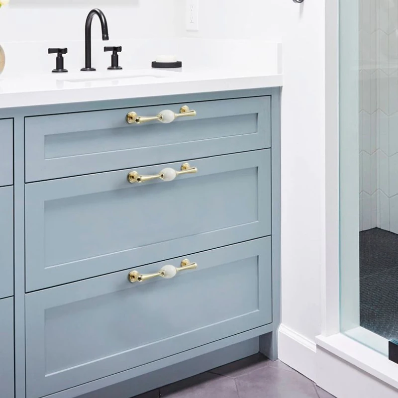 

Modern minimalist golden aluminum alloy cabinet wardrobe door handle furniture hardware accessory single-hole ceramic pull