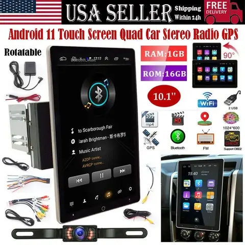 Double DIN Rotatable 10inch Car Stereo Radio Touch Screen GPS Wifi 2G+32GB Android 13