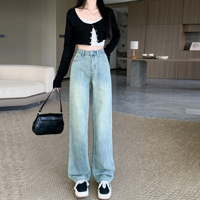 

Шикарные корейские джинсы с жемчугом и широкими штанинами, узкие джинсы, женские летние модные прямые брюки