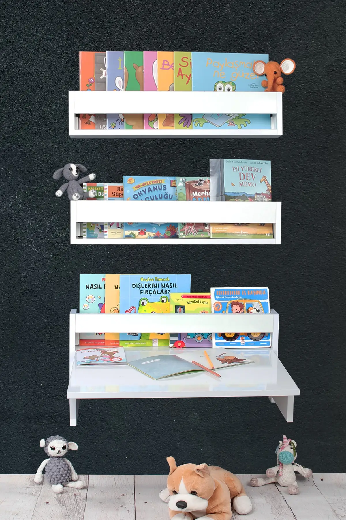 White Shelves Katlanabilir Tale Educational Montessori Bookcase