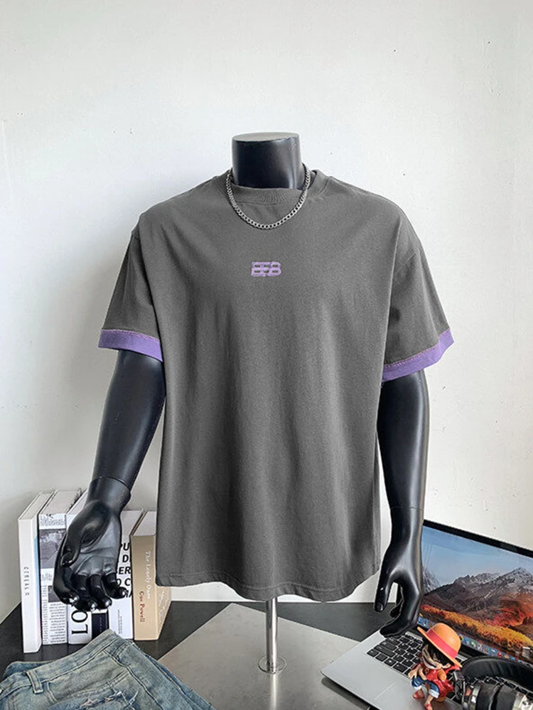 

Color Blo Design ort Sve T-irt Men's Summer Casual Small round Ne Top American Retro Versatile Loose Fit Cotton
