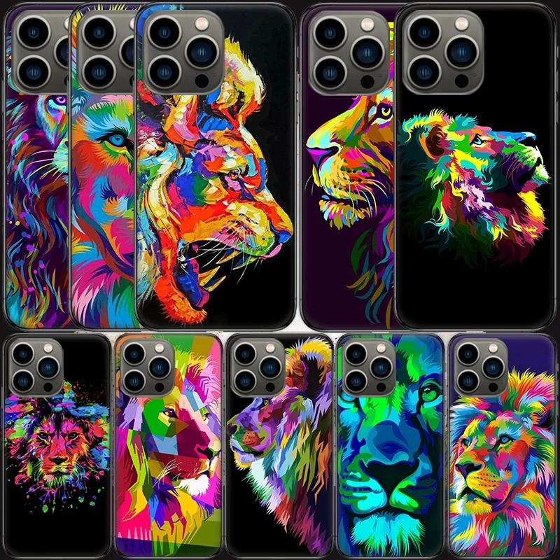 Чехол для телефона с изображением цветного льва для Apple Iphone 15 13 12 11 14 Pro Max Mini Cover SE 2020 X XS XR 8 7 6 6S Plus 5
