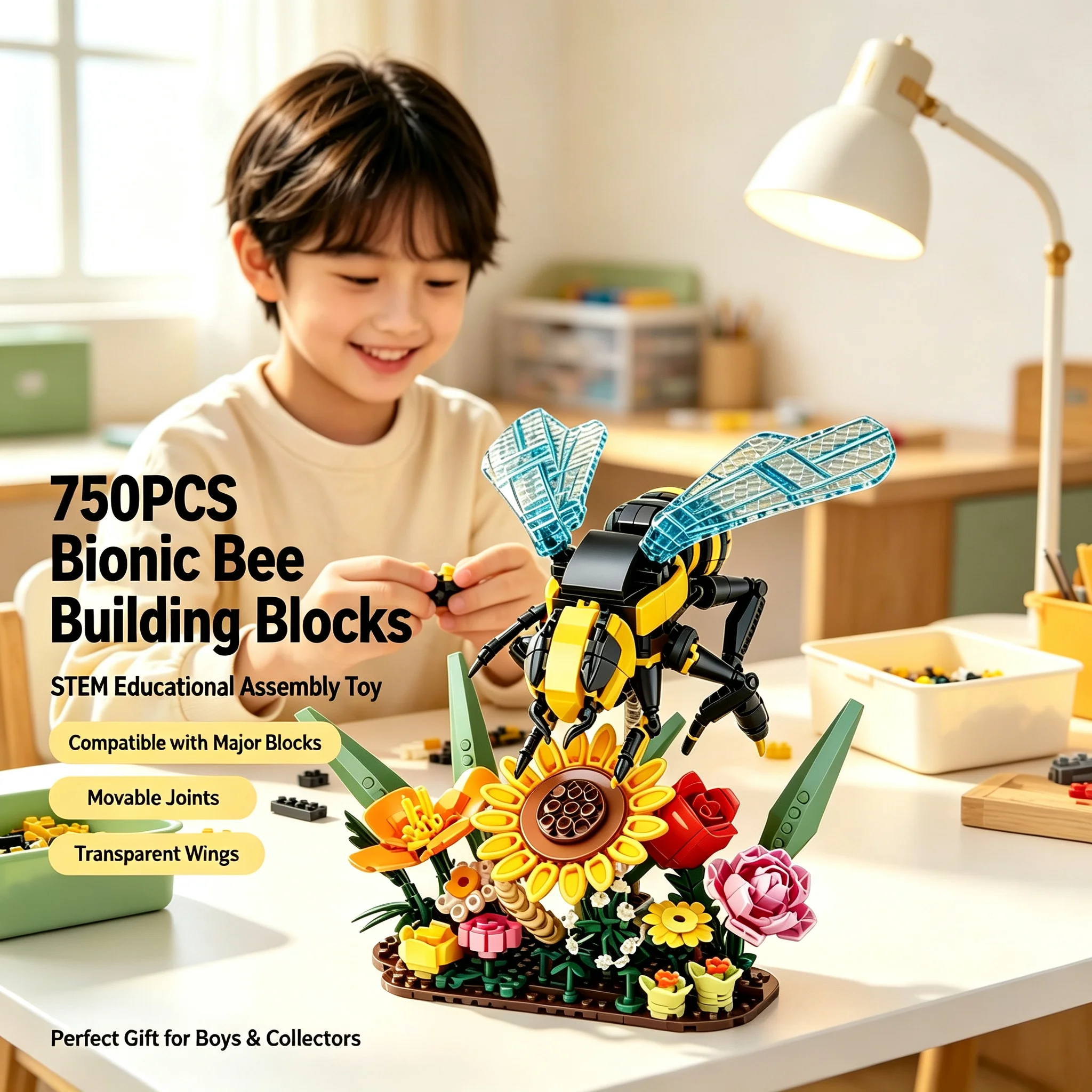 Insect Bee Model 750PCS Blocks set Compatible with Lego Floating Stand Floral Base STEM Toy Gift for Teen Women Nature Lovers - view 2