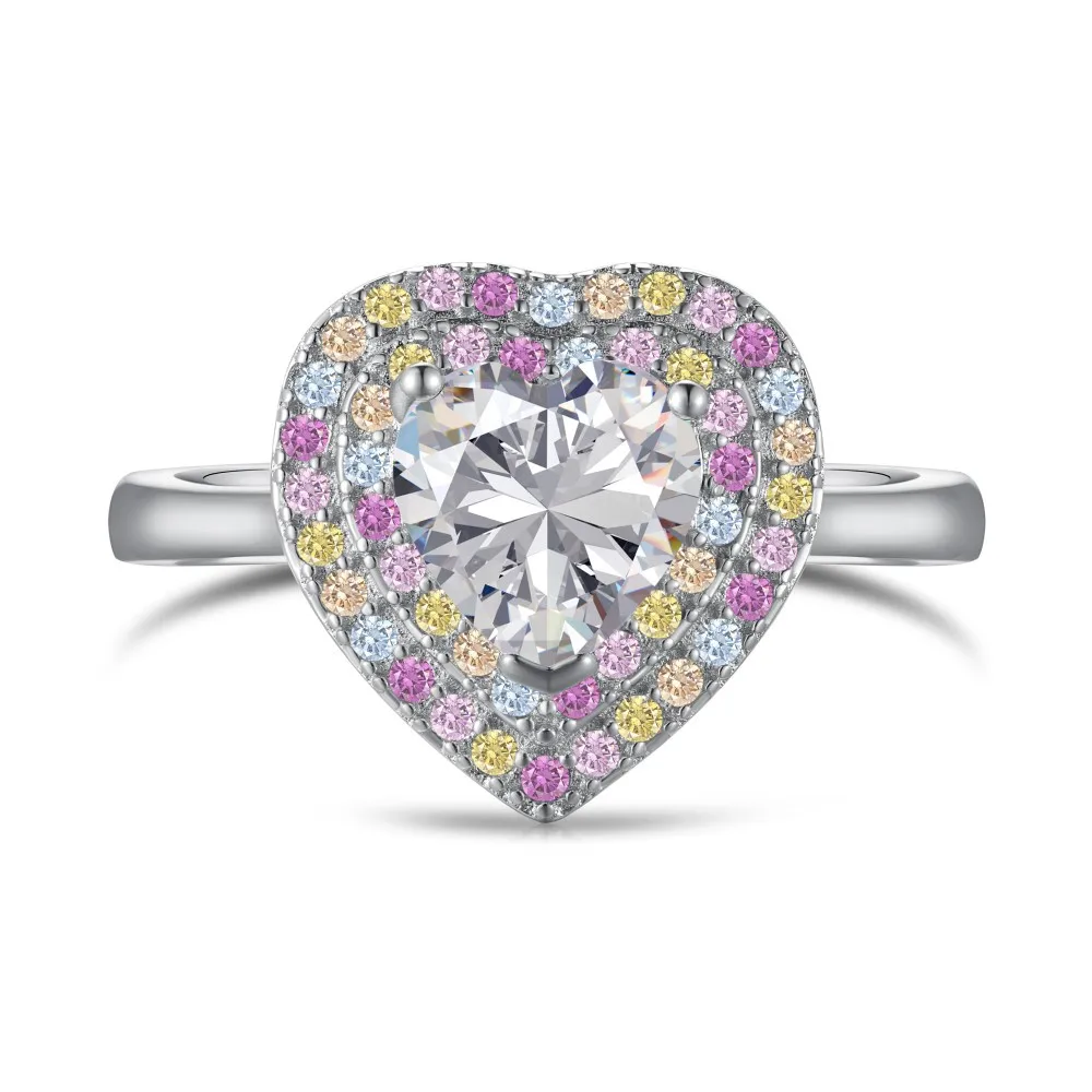 Cross Border European and American S925 Sterling Silver Ring, High-end and Caring Colored Zircon