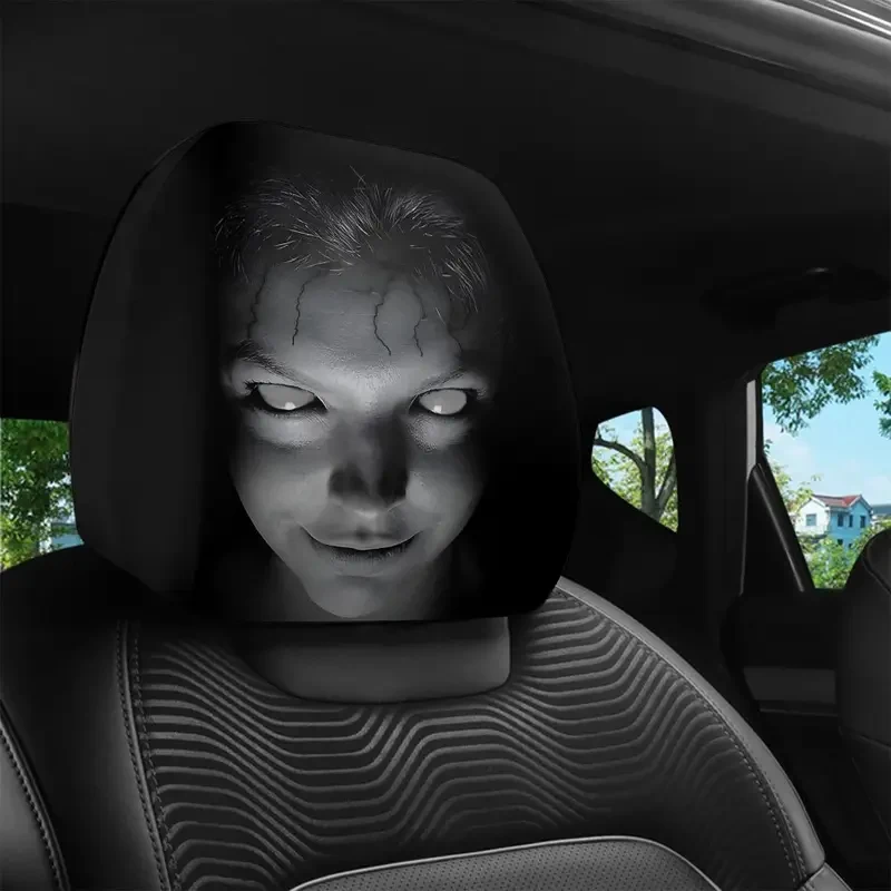 2Pcs Halloween Horror Gesicht Druck Auto Kopfstütze Abdeckungen Universal Elastische Auto Sitz Kopfstütze Abdeckung Staubdicht Schutzhülle