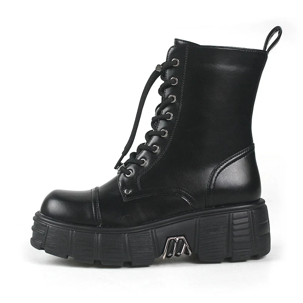 Punk Rock Plattform Heavy Metal Dekoration dicken Boden erhöht Mid Top Paar Motorrad Retro Schnürung vielseitige Stiefel