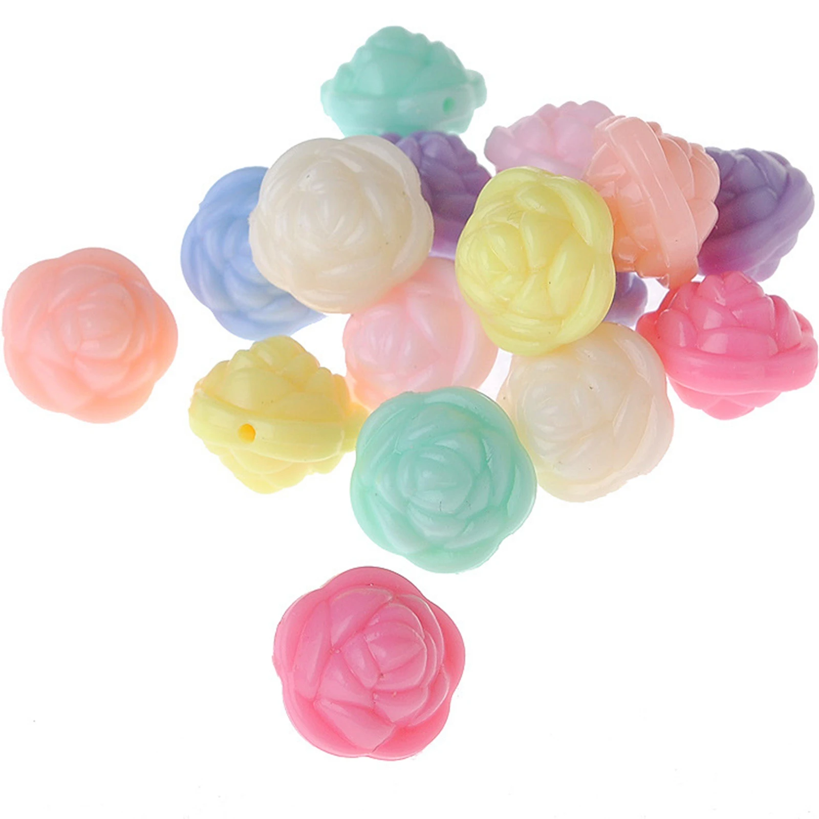 Craft DIY Mixed Pastel Color Acrylic 3D Carved Rose Flower Charm Beads 12mm 16mm