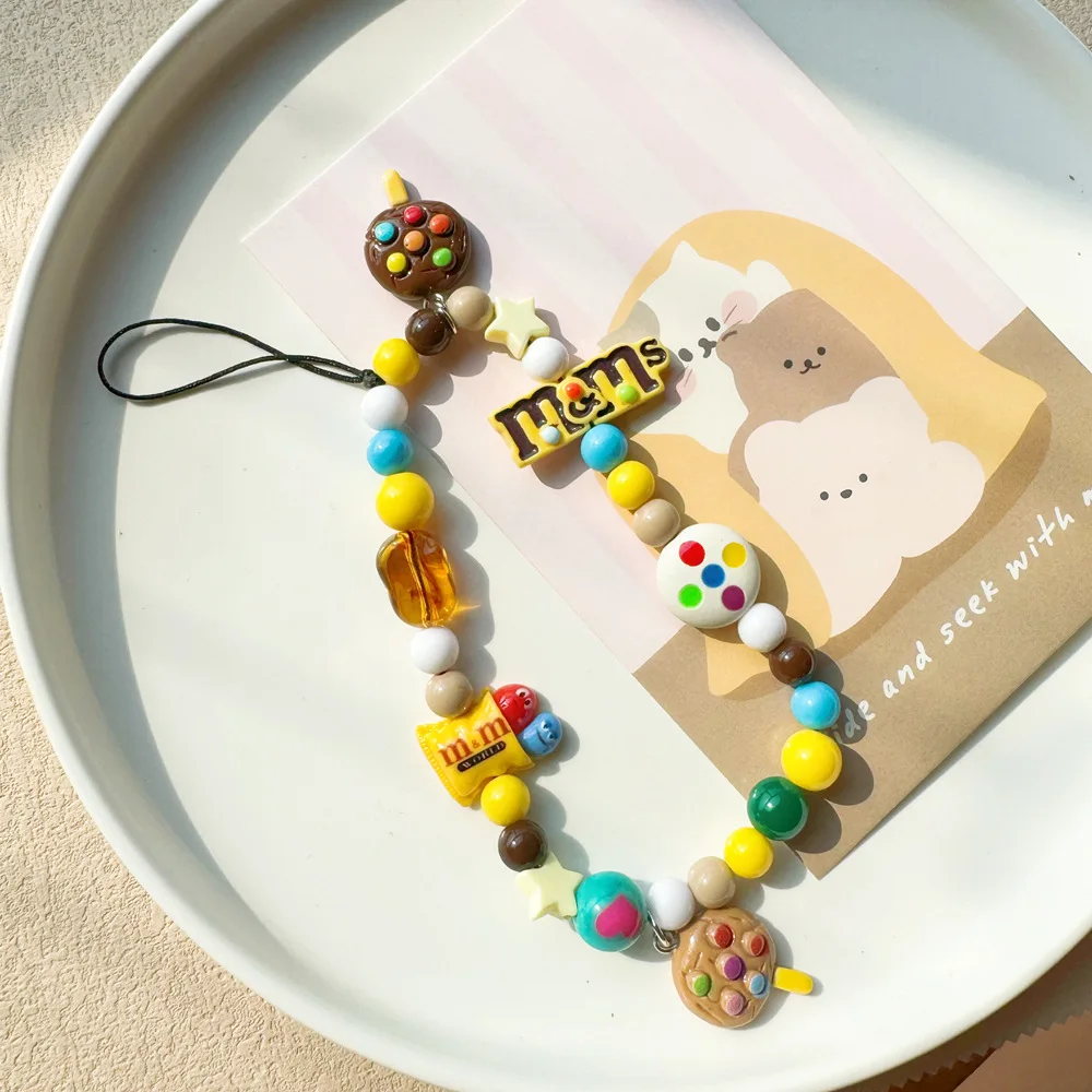 New m-bean mobile phone chain lollipop pendant handcrafted bead string CCD  cross-border cute keychain