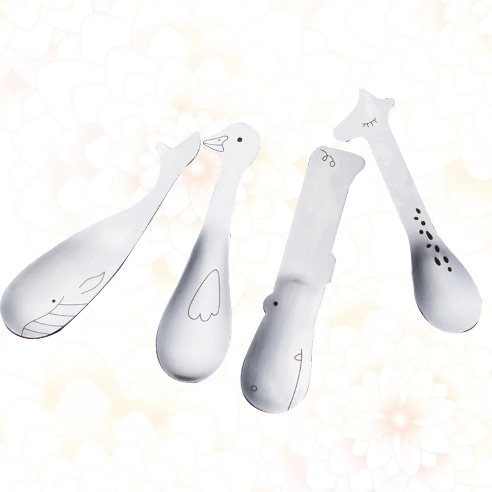 4 Pcs Tableware Flatware Cartoon Ice Cream Scoop Children Creative Kids Stainless Steel Spoon Mixing Stirring