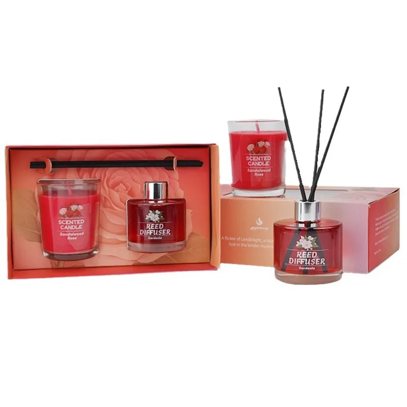 Caja de regalo con vela perfumada y ratán. Fragancia casera, set de fragancias sin fuego Room Deodorant. Regalos delicados y prácticos.