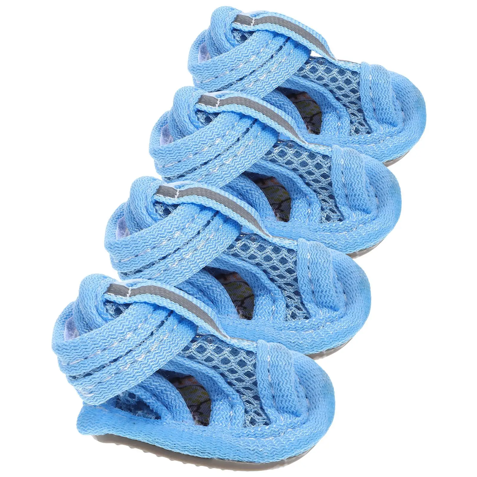 

4pcs Summer Breathable Pets Dog Boots Mesh Sandals Dog Shoes Anti-slip Sneakers Pet Supplies (Blue) - Size 1
