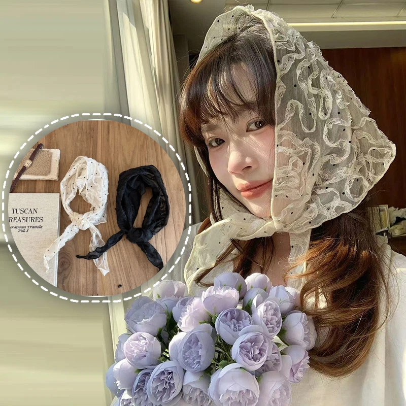 

Треугольный шарф из тюля с вышивкой в горошек, корейская нежная женская шаль, мягкие и удобные женские аксессуары