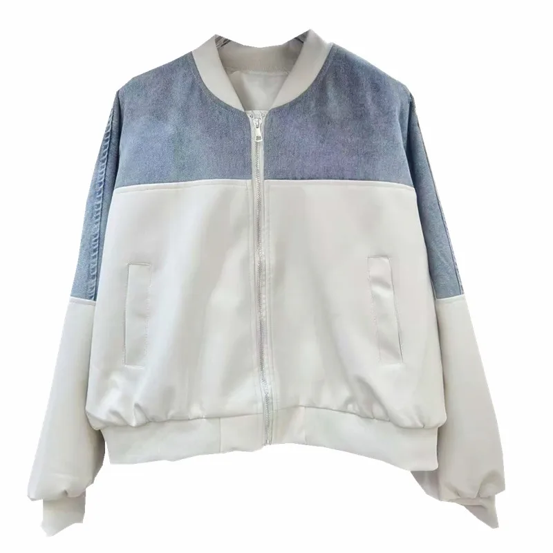 Korean Contrast Color Stitching Baseball Jacket Women Spring Autumn New Casual Loose Stand Collar Long Sleeve Female Outerwear