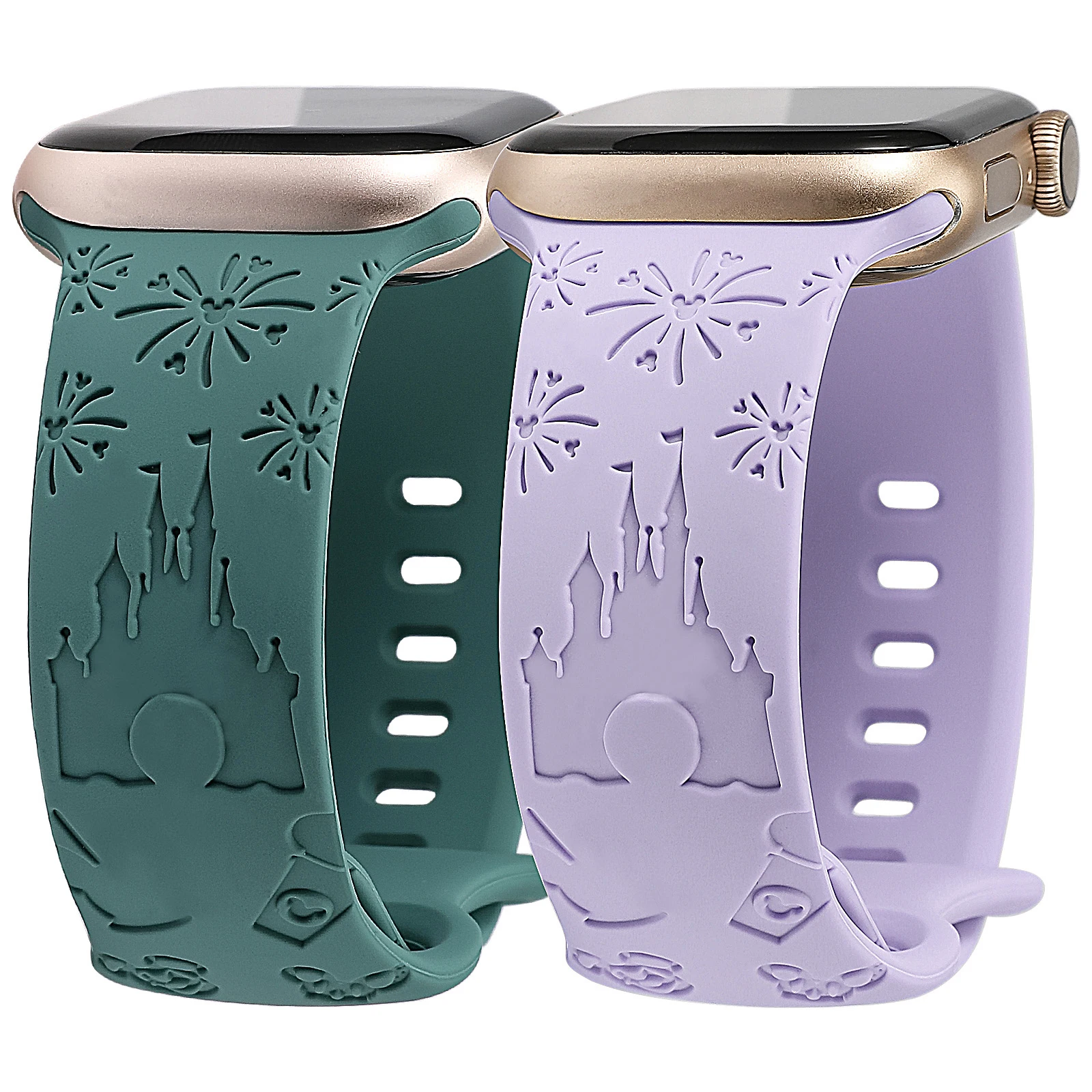 Wearlizer 2 Packs Castle Engraved Floral Band for Apple Watch 41mm 40mm 38mm Silicone Strap for iWatch 10/9/8/7/SE/6/5/4/3/2/1