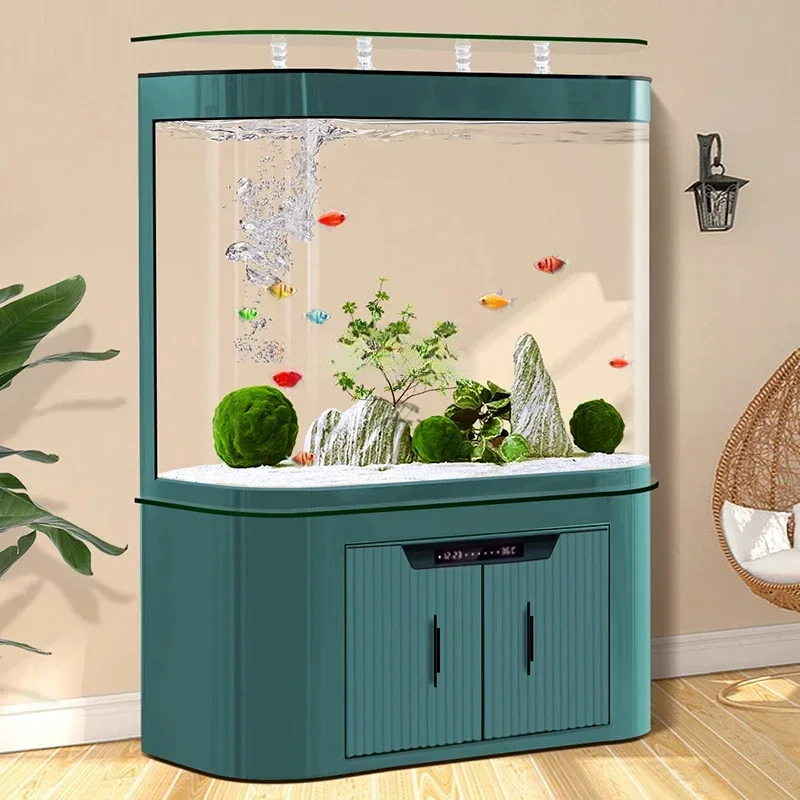 

Fish Tank Aquarium Modern Light Luxury Bottom Filter Living Room Lazy Ecological Change Water Fish Globe with Base Cabinet