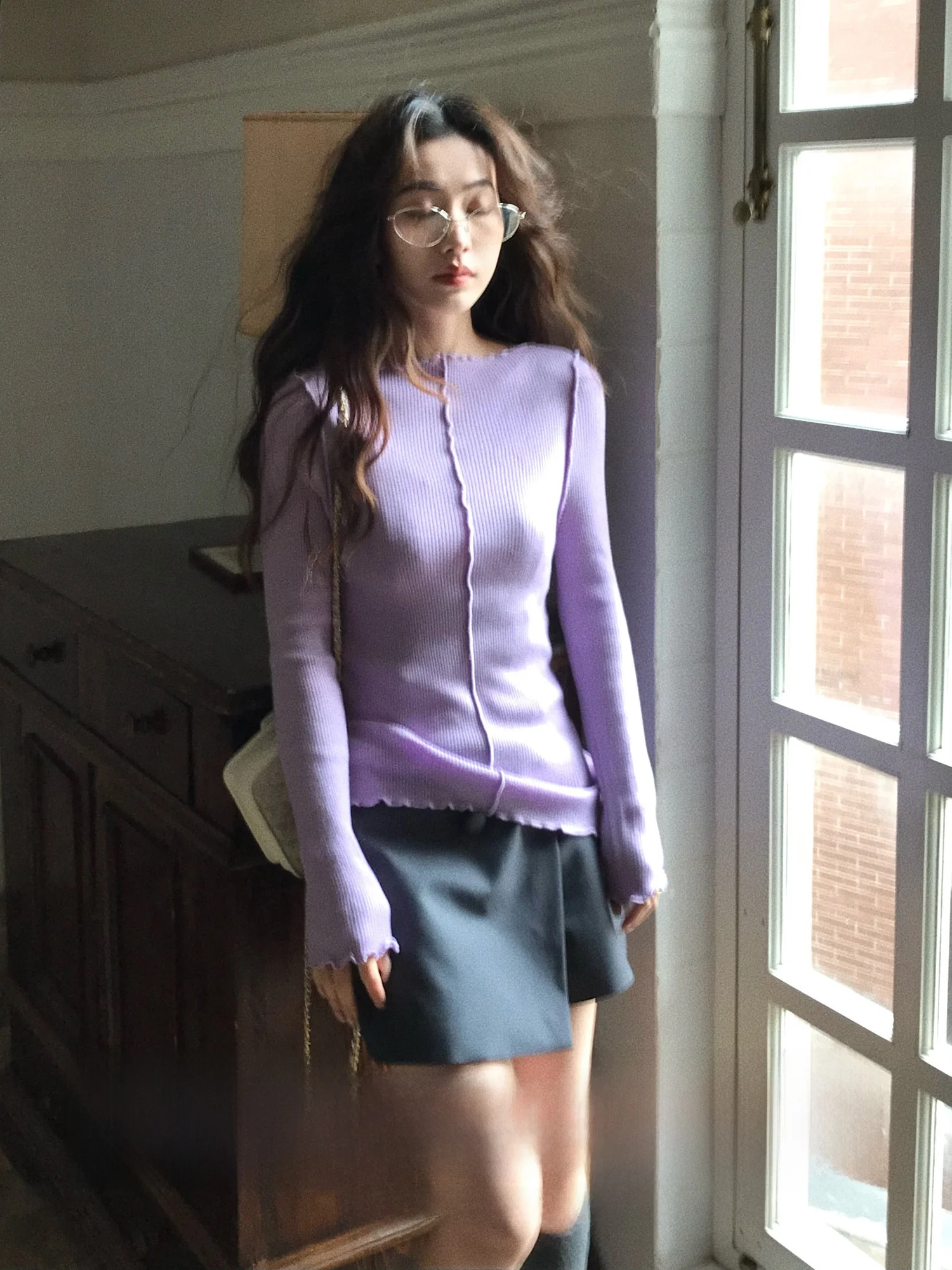 

Slimming Effectiven One-oulder Knitted Top Women's Faion Soft Polyester Blend Long Sve Spring Base irt
