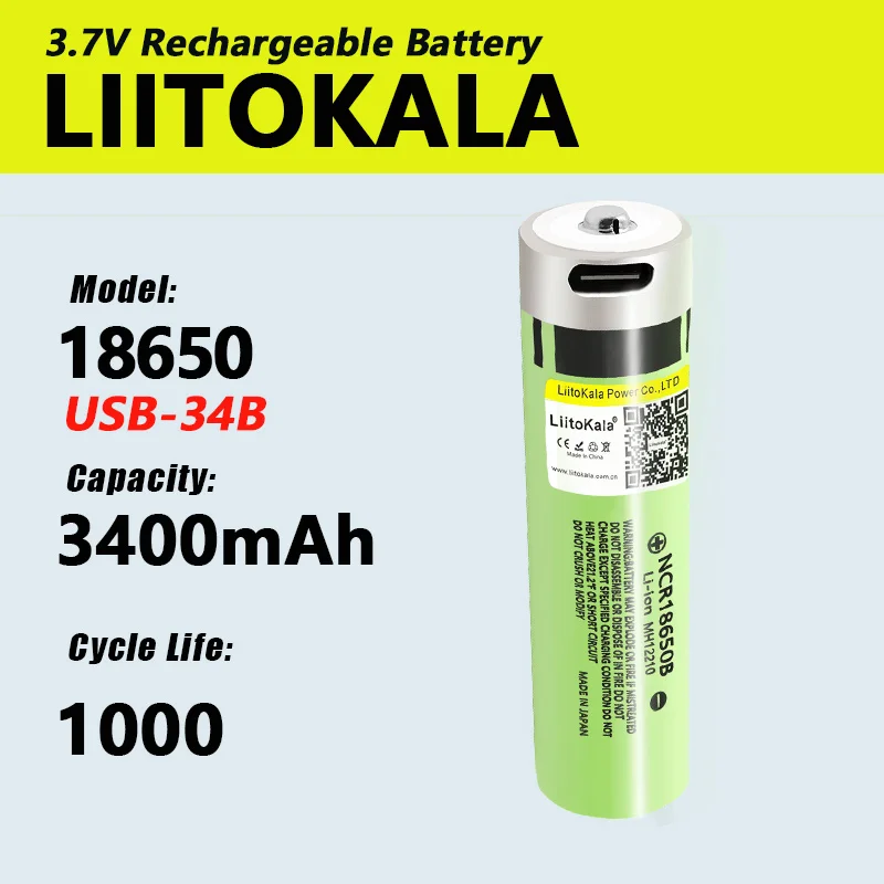 1-30PCS LiitoKala USB-34B 18650 3.7V 3400mAh USB Rechargeable Li-ion Battery for Flashlight Electric Mouse Toy Battery