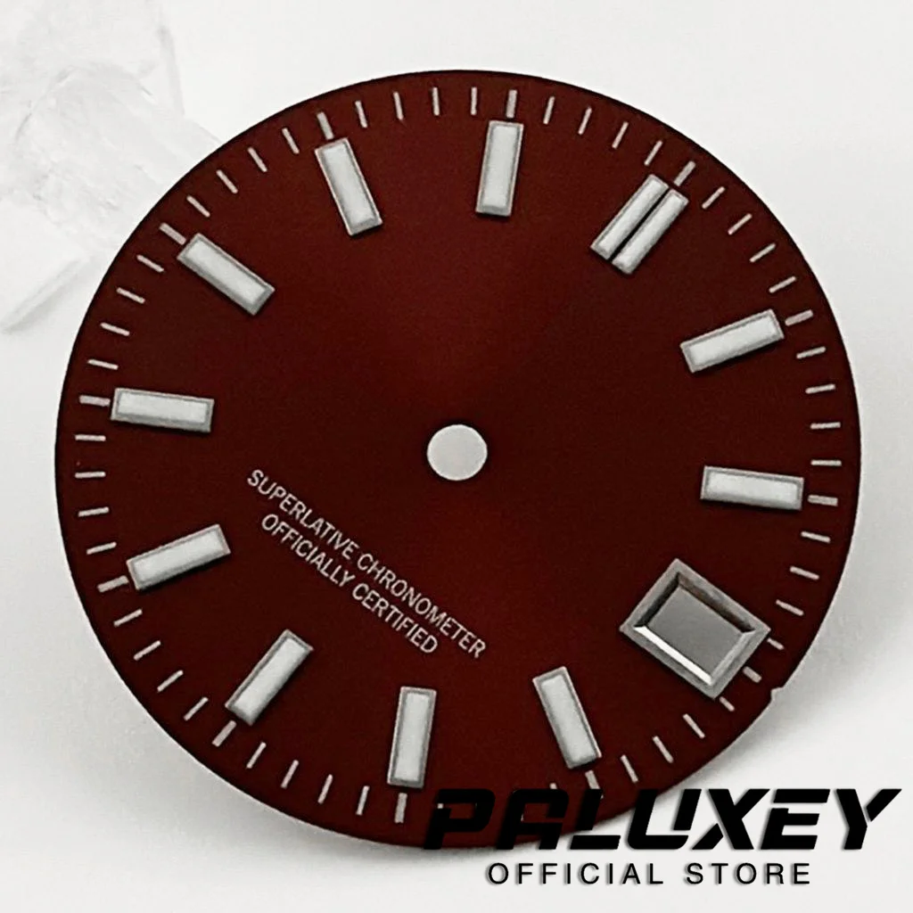 28.5mm Sunburst NH35 시계 다이얼 페이스 시계 액세서리 NH35 4R35 7S 무브먼트 싱글 캘린더 시계 페이스 수리 교체