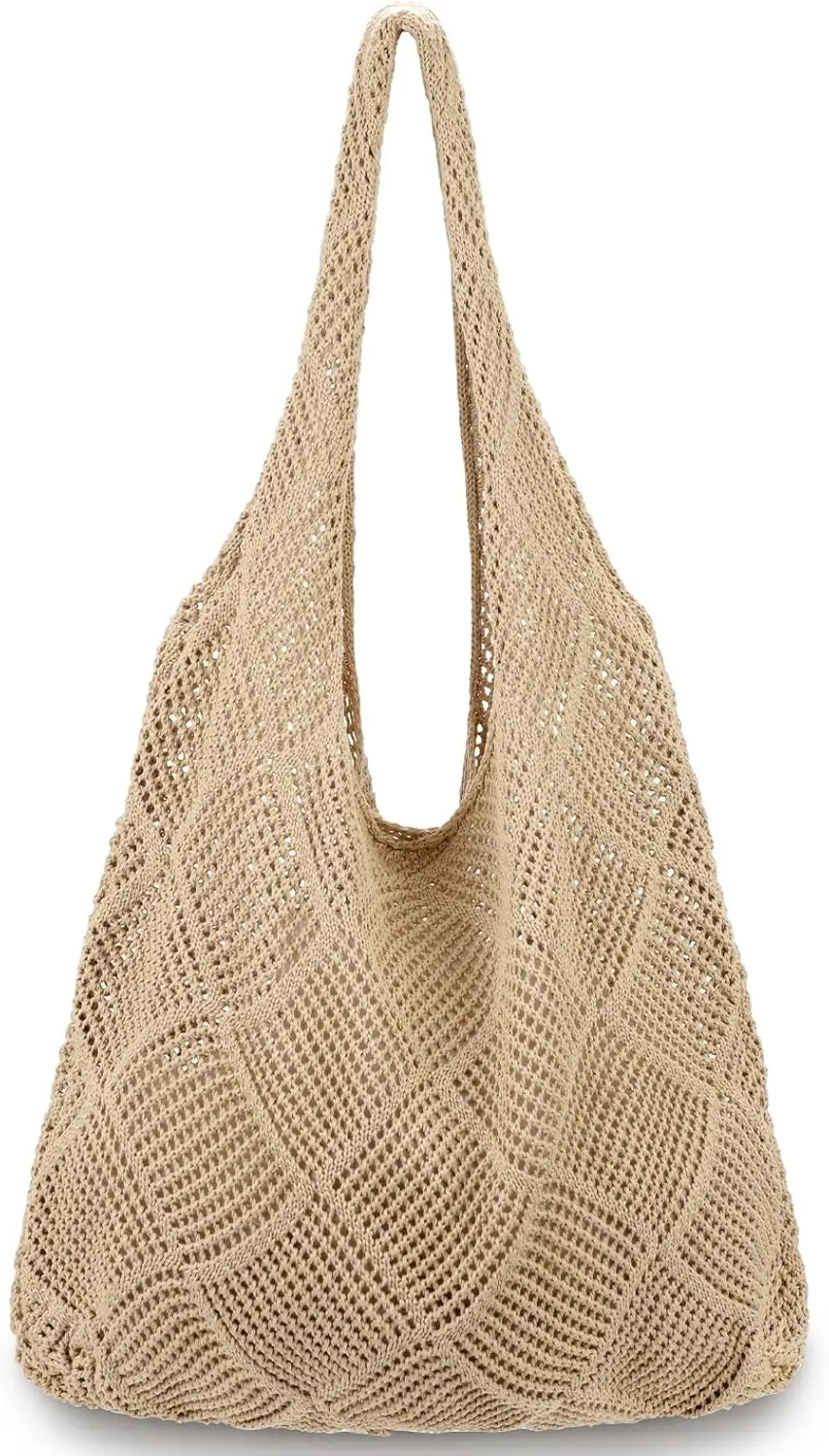 

Women'S Crochet Foldable Woven Bag Summer Beach Handbag, Beautiful Hippie Knitted Bag Hollowed Out Retro Shoulder Bag