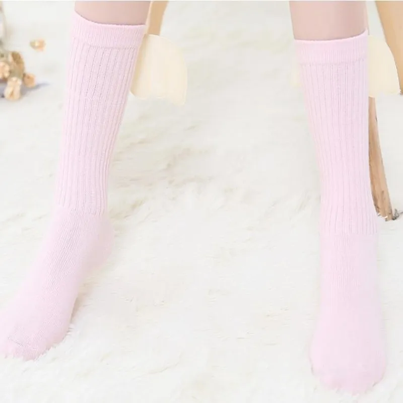 1-3 Year Girl's Leg Sock Knee Pink Wings Cute Calf High Socks Heaps Thin Cotton Socks Children Students Long Sokken 2pair/lot