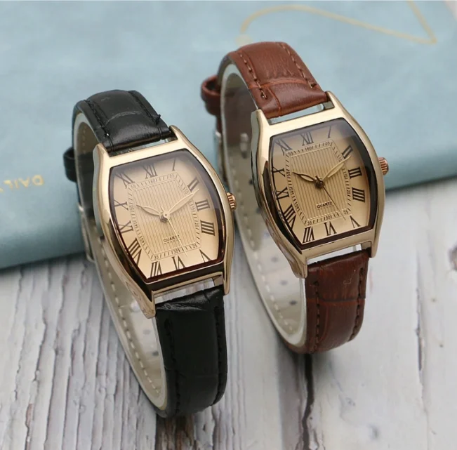 ساعة كوارتز كاجوال بمؤشر مستطيل من روما، ساعة يد كلاسيكية من جلد البولي يوريثان للنساء والفتيات