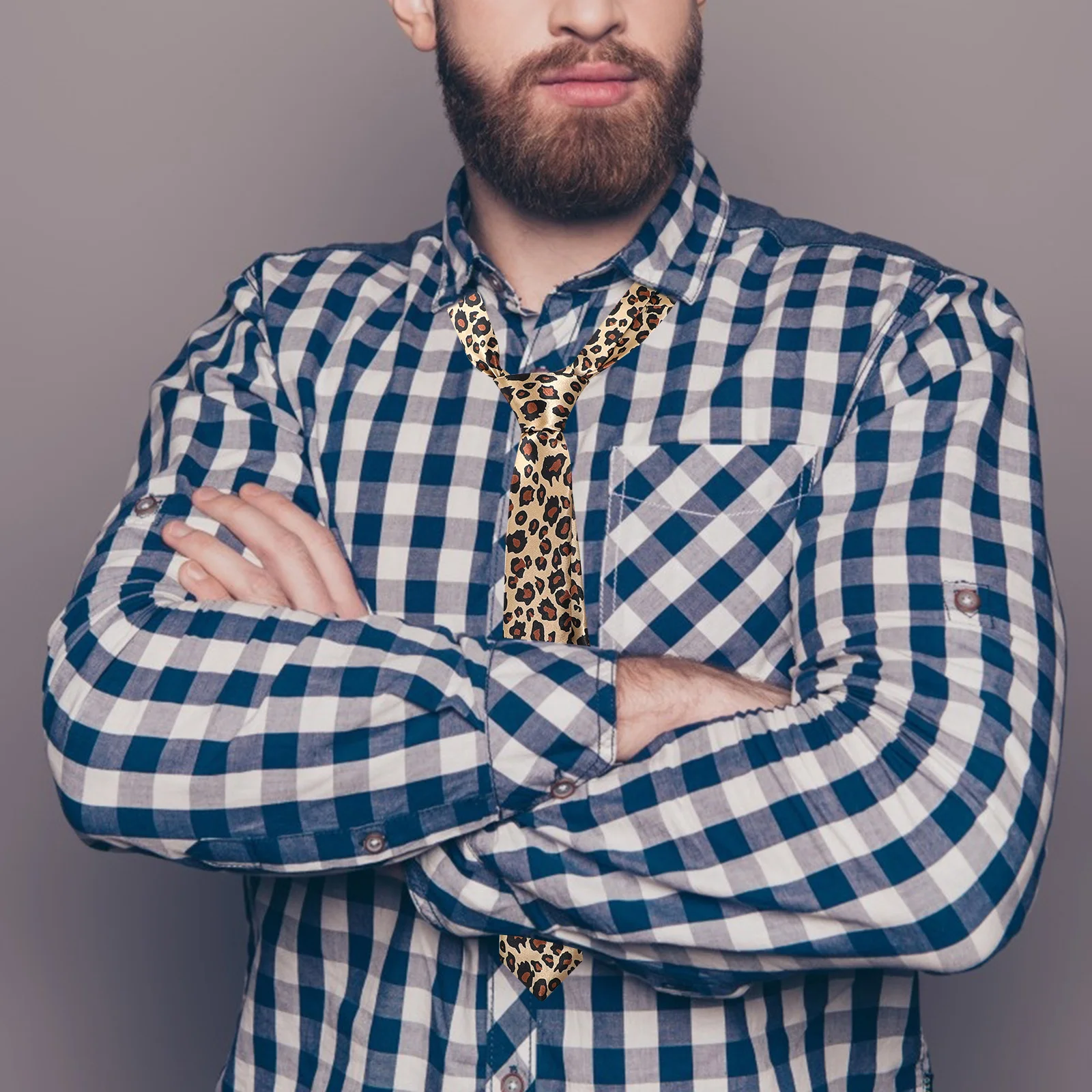 

2PCS Replaceable Necktie Set Satin Material Daily Wear Party Supplies Zebra Leopard Pattern Holiday Decorations Tie