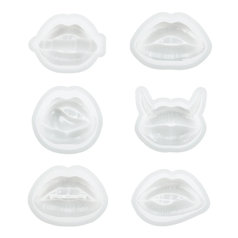 6Piece Resin Molds, 3D Lips Epoxy Silicone Mold For Resin Casting Crafts DIY Keychain Making Pendants Ornaments Decoration White