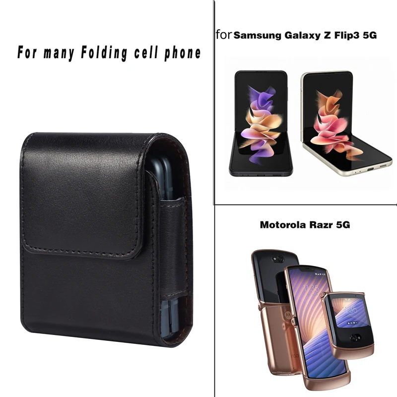 Genuine Leather Belt Clip Case for Samsung Z Flip 3 2 5g F7110 F7070 F7110 Waist Bag for Motorola Razr 5g Huawei P50 Pocket