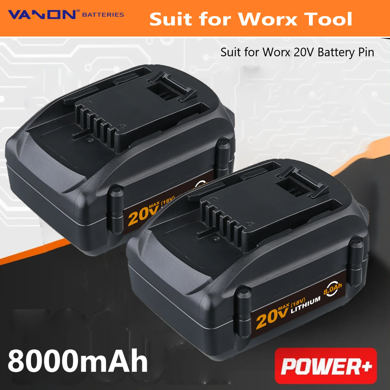 

VANON 2Pack 8.0Ah WA3520 Replace for Worx Battery Compatible with Worx WG151 WA3575 WA3512 Power Tool Battery Pin
